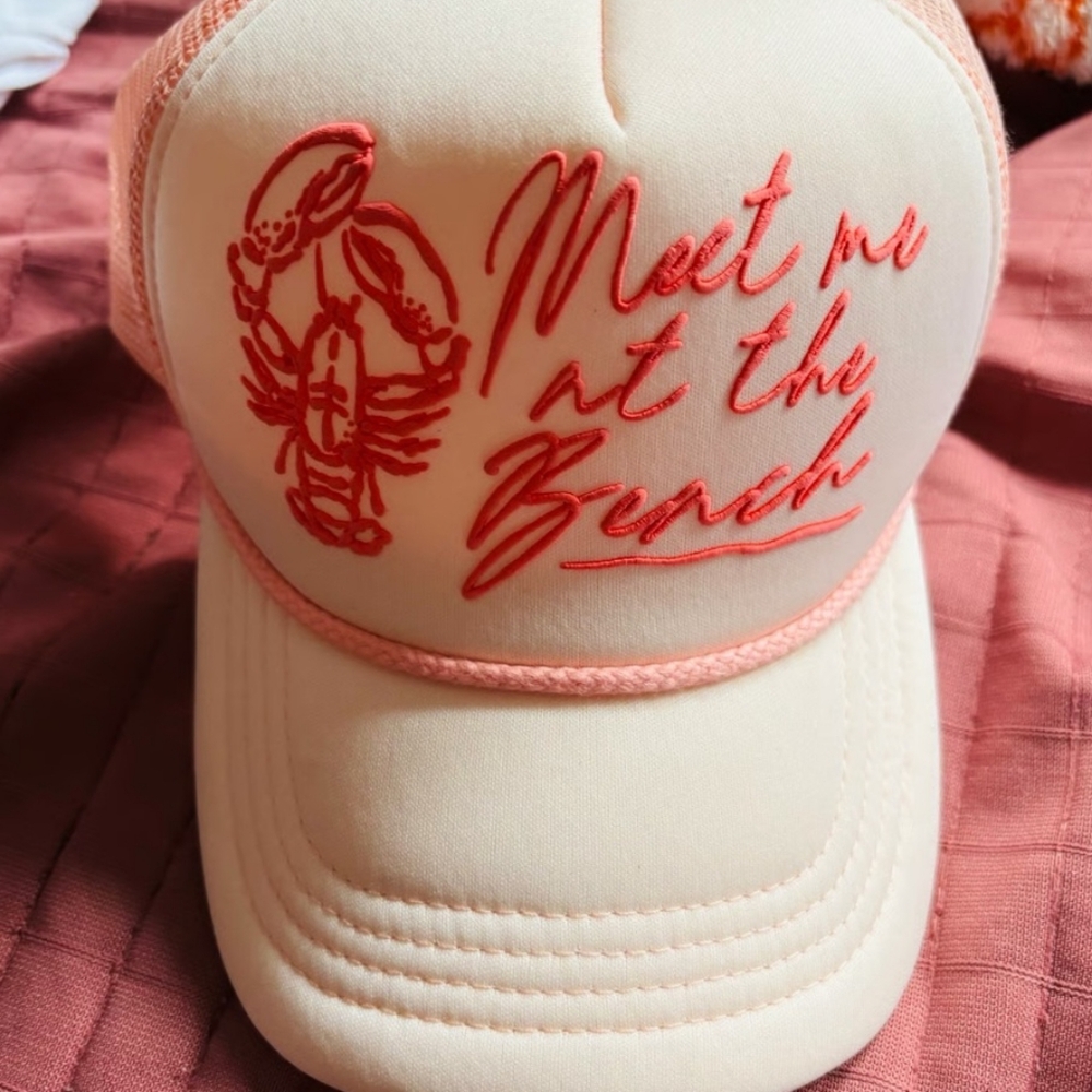 Anthropologie Meet Me at the Beach Pink and Peach Colorway Trucker Hat NWT - Picture 4 of 6